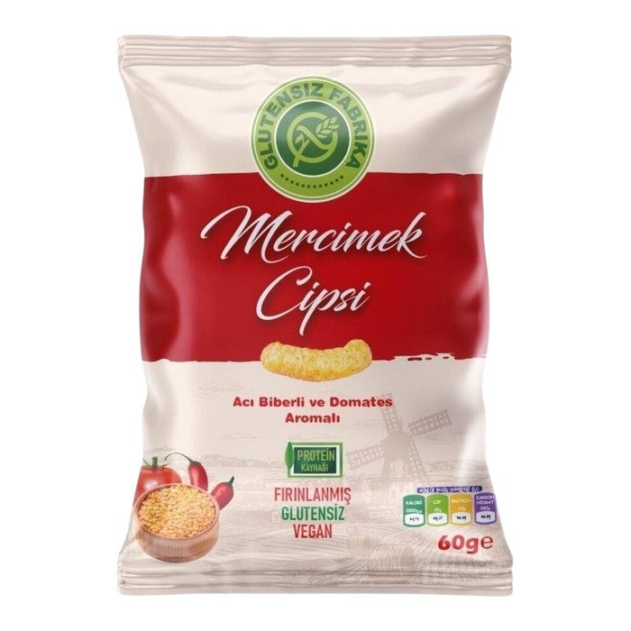 Glutensiz Fabrika Mercimek Cipsi Acı Biber ve Domates 60Gr